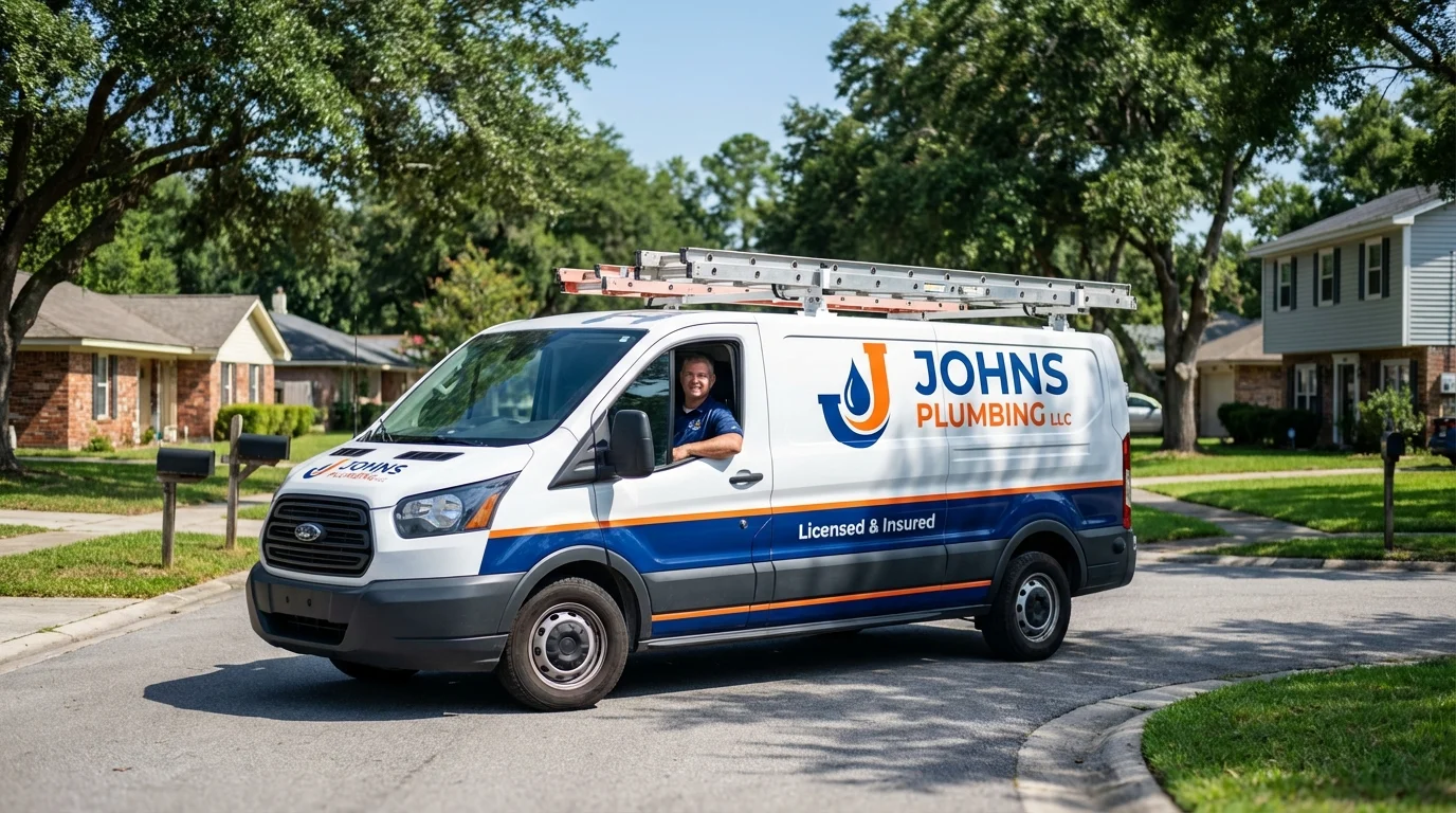 Johns Plumbing LLC service van in Saint Anne, IL
