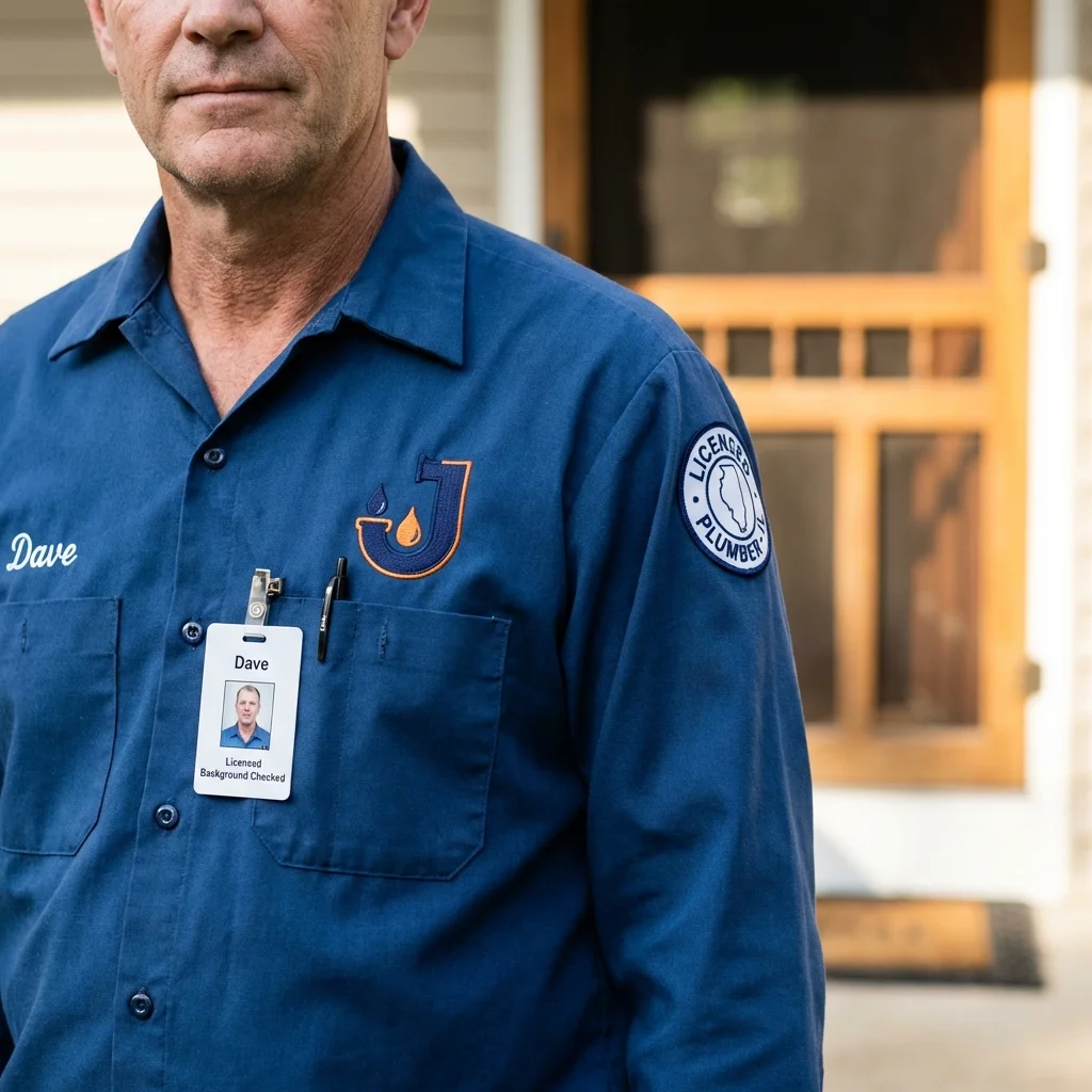 Licensed plumber showing ID badge in Saint Anne, IL