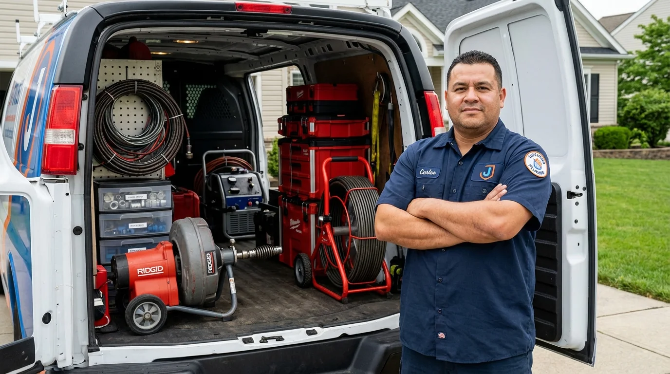 Professional drain cleaning equipment and Johns Plumbing LLC plumber in Saint Anne