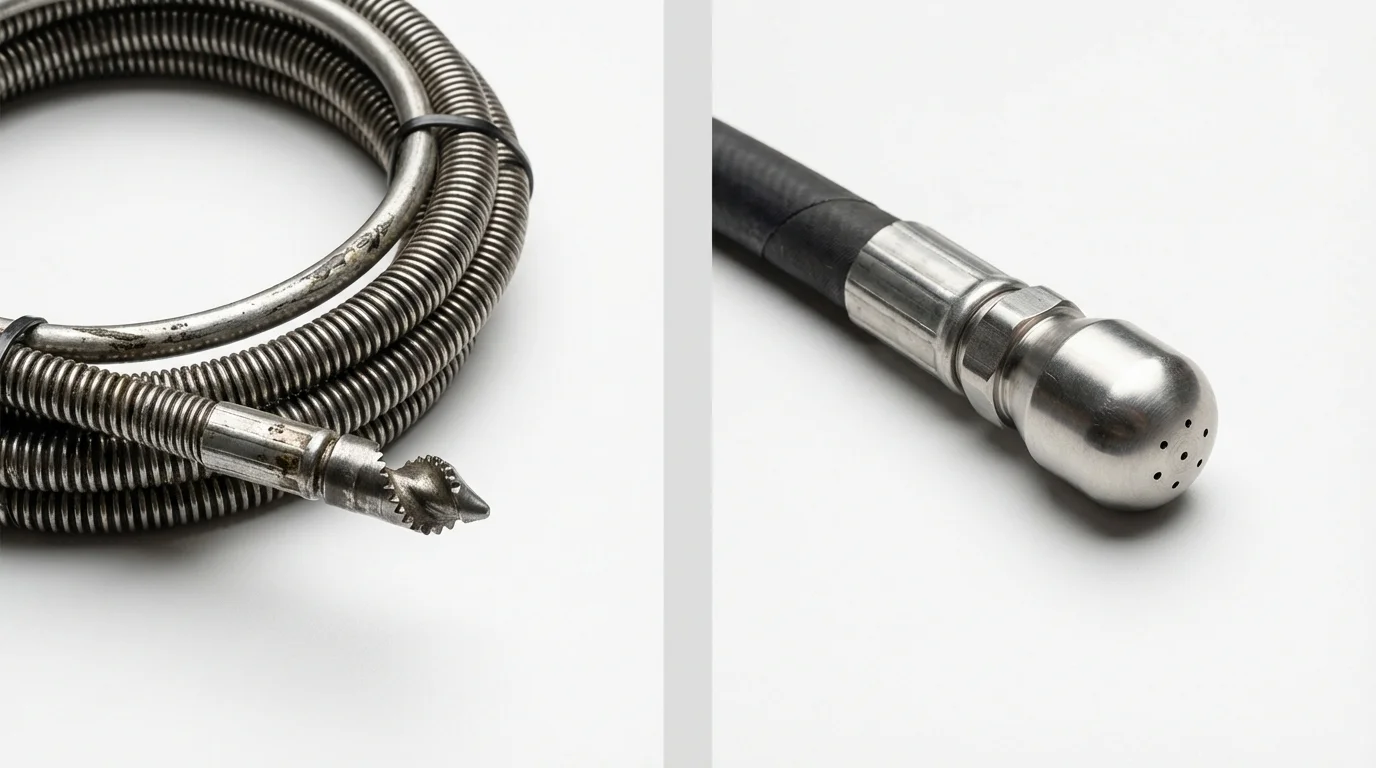 Drain snake cable and hydro jetting nozzle used for drain cleaning in Saint Anne, IL