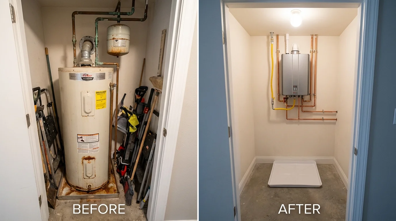 Tank water heater versus wall-mounted tankless unit comparison for Saint Anne, IL homeowners